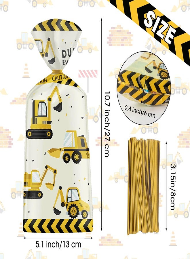 Litmitfu 50 Pack Construction Party Favor Bags - Construction Theme Treat Bags, Truck Themed Cello Cellophane Gift Candy Goodie Bag with Gold Twist Ties for Kids Construction Birthday Party Supplies Favors - Image 4